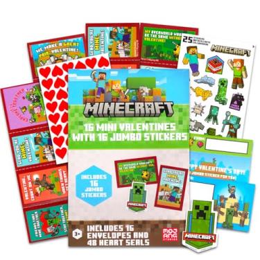 Imagem de Minecraft Cartões de Dia dos Namorados da Sala de Aula para Meninos e Meninas - 16 Minecraft Cartões de Dia dos Namorados para Crianças Plus Folha Adesiva | Minecraft Valentines for Classroom Exchange