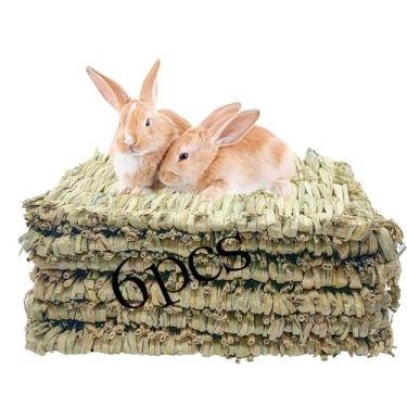 Imagem de MUYG Tapetes de grama de coelho, tapete de grama de coelho, tapete de palha de tecido, tapete de feno coelhinho dormindo natural feito à mão, cama e brinquedos para porquinho-da-índia, hamster,