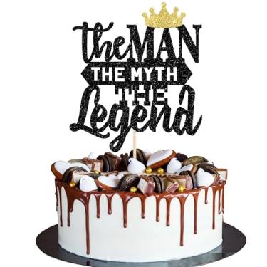 Imagem de Rsstarxi 1 Pack The Man The Myth The Legend Cake Topper Glitter Happy Father's Day Cake Pick Dad's Birthday Theme Cake Decorations for Happy Retirement Theme Father's Birthday Party Supplies Black
