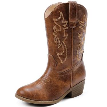 Imagem de LAURMOSA Botas de caubói ocidentais cano médio bico fino infantil botas de cowgirl bordado zíper lateral meninas botas de equitação botas country festa para crianças pequenas e grandes, Bordado