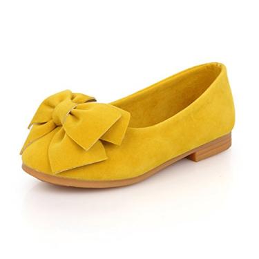 Imagem de Maxu sapato social feminino Mary Jane com laço, Amarelo, 8.5 Narrow Toddler