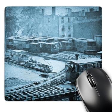 Imagem de 3dRose Mouse pad LLC 20 x 20 x 0,65 cm, trem da cidade de Nova York da década de 1860 em estação de interruptor Yonkers na ferrovia elevada ciano (mp_97709_1)