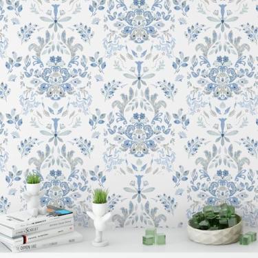 Imagem de Papel de parede de papel de parede para decoração de casa cozinha azul flor silvestre removível vinil autoadesivo prateleira papel e gaveta forro rolo casa, oficina e escritório 43,9 cm x 599,4 cm