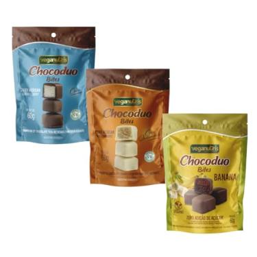 Imagem de BOMBOM VEGANO DE CHOCOLATE RECHEADO CHOCODUO BITES VEGANUTRIS 60G - KIT 3 SABORES