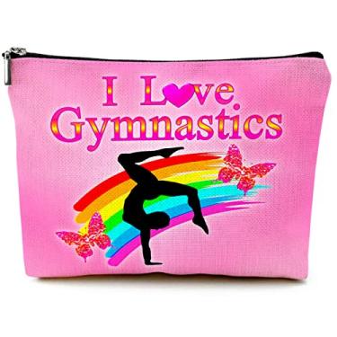 Imagem de Bolsa de maquiagem fofa para bolsa de lona à prova d'água Funny Cosmetic Bags for Women Zipper Travel Toiletry Pouch, Sacos de maquiagem I Love Gymnastics rosa, Size: 10"W x 7"H. Hold All Your Necessities, Necessaires para Maquiagem e Cosméticos para Ginástica