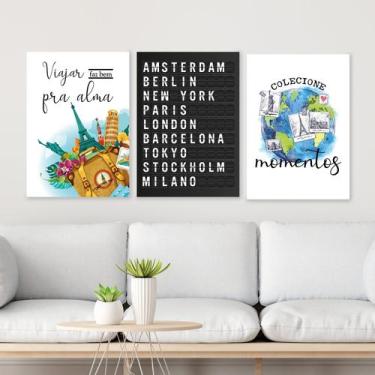 Imagem de Quadros Turismo Agencia Viagens Momentos Kit 3 Peças 20x28cm - camaleã
