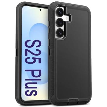 Imagem de Jelanry Capa para Samsung Galaxy S25 Plus 5G, resistente e proteção de camada dupla com porta USB C, antipoeira, à prova de quedas, antiarranhões, capa traseira para Galaxy S25 Plus, preta
