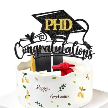 Imagem de Congratulations PHD Cake Topper, Congrats Grad/PHinally Done Cake Decor, Class of 2025 Philosophy Major College Graduation Party Decorations Supplies Black and Gold Glitter
