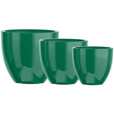 Imagem de Kit 3 Vasos Vietnamita Decorativo Fibra De Vidro 57cm 45cm E 36cm (Verde Escuro)