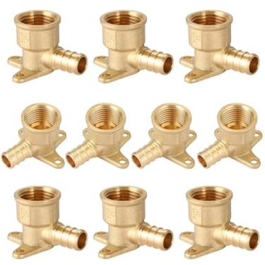 Imagem de HeSun Pacote com 10 acessórios PEX, PEX de 3/10.2 cm x NPT fêmea de 3/10.2 cm, cotovelo de orelha de gota Pex de 3/10.2 cm, encaixe de crimpagem de latão para tubos Pex, ASTM F1807