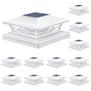 Imagem de APONUO Luzes solares, pacote com 12, 2 modos, luzes solares 4x4 postes brilhantes ligadas automaticamente, ao ar livre, à prova d'água, jardim, pátio, cerca, deck, decoração de pátio para tampas de