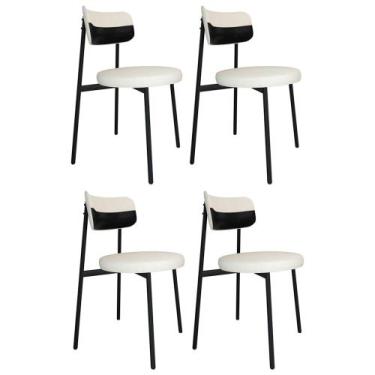 Imagem de Cadeira de Jantar Estofada Kit 4 Nyka M25 Linho Palha/Preto - Mpozenat