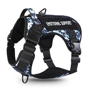 Imagem de voopet Peitoral tático para cães – Peitoral para cães de serviço militar colete de apoio emocional para cães de médio porte grande, respirável e ajustável, sem puxão, arnês ESA para treinamento de caça (com 6 etiquetas)