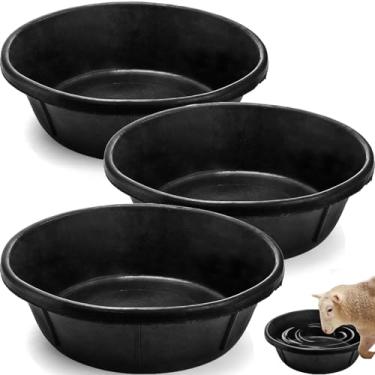 Imagem de Cididu Pacote com 3 frigideiras de borracha, balde grande de ração para cavalos de 8 litros, tigela de água de borracha resistente para gado, banheira empilhável de poeira de galinha para porco,