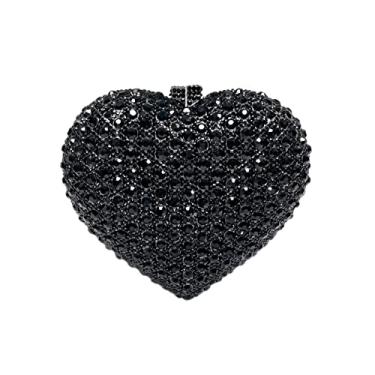 Imagem de DEBIMY Mini bolsa clutch de cristal em forma de coração com strass, bolsa de mão para noite e festa de casamento, Preto