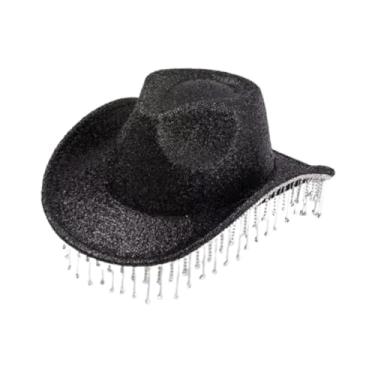 Imagem de Vaveren Chapéu de cowboy para mulheres de caça -cowgirl for Music Festival Party Props Concerts Wedding Wedding, Preto
