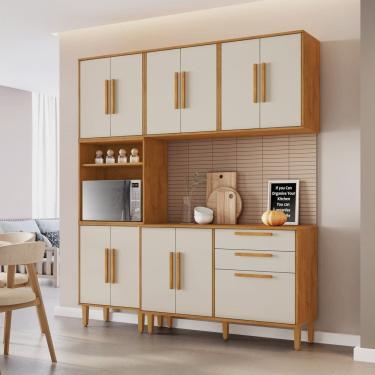 Imagem de Cozinha Completa 4 Peças 11 Portas 2 Gavetas Lorena Marrom/Off White