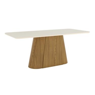 Imagem de Mesa Olívia para 8 Lugares Tampo 200cm com Vidro Canto Arredondado Marrom/Off White