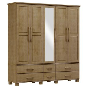 Imagem de Guarda Roupa 5P 6G Espelho Madeira Maciça 208 cm 2253 Freijo Milani Store