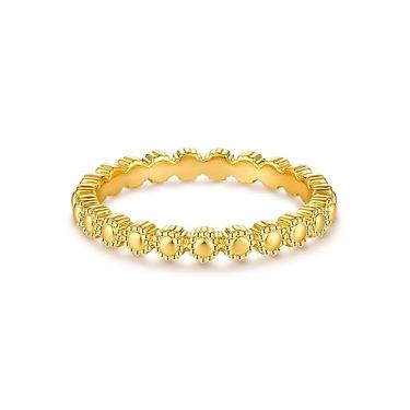 Imagem de GNIRTSI Anel de margarida de ouro para mulheres flor banhado a ouro 14K minimalista pilha 3 mm banda larga dedo joia tamanho 6-8, Metal