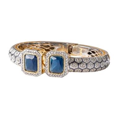Imagem de Bracelete fechado banhado a ouro 18 K princesa real; design complexo com pedra de cor topázio para realçar a pulseira dourada, combina com muitas roupas, adequado para se destacar, Medium, Base de
