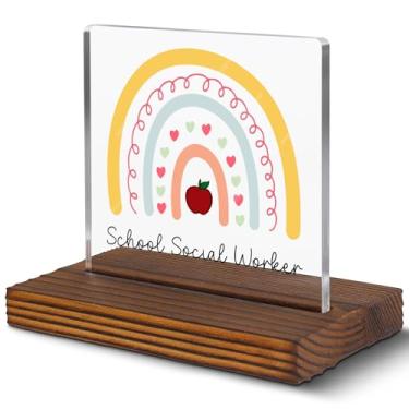 Imagem de Placa decorativa transparente para assistente social escolar para conselheiros, professores, educadores, decoração de sala de aula, presente de apreciação para profissionais de saúde mental escolar