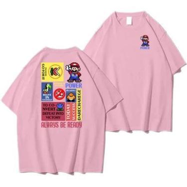 Imagem de Camisa camiseta básica streetwear "Mario Power" - loja dinka, p, rosa