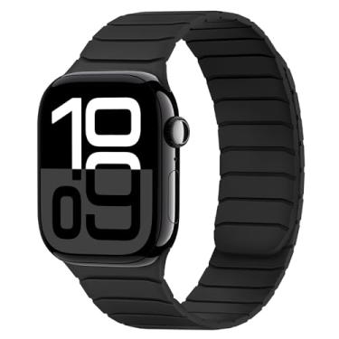Imagem de Tasikar Pulseiras magnéticas compatíveis com Apple Watch séries 10 9 8 7 6 5 4 3 2 1 de silicone macio de 42 mm (série 10) 41 mm, 40 mm, 38 mm, preta
