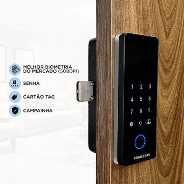 Imagem de Fechadura Sobrepor Digital Biométrica Primebras Athenas Madeira