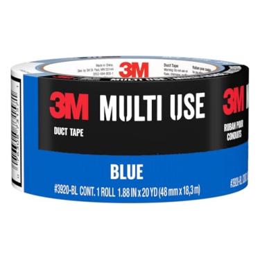 Imagem de 3M Fita adesiva colorida multiuso, azul com adesivo forte e suporte resistente à água, fita adesiva 3M multisuperfície para uso interno e externo, 4 cm x 20 metros, 1 rolo (3920-BL)