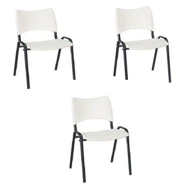 Imagem de Kit 3 cadeira empilhável iso fixa branca - MOVEIS VITORINO