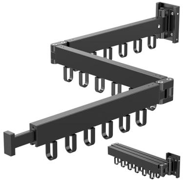 Imagem de Hleelomi Suporte para secadora de roupas dobrável (tripla), suporte retrátil para secar roupas montado na parede com 18 ganchos, preto