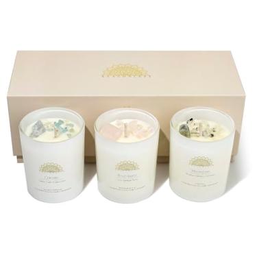 Imagem de Ava Concept Cristais De Cura Soy Candles. Quartzo Rosa, Pedra Da Lua, Cristal Celestita Azul. Groselha Preta E Rosa, Âmbar Noir, Sal Marinho E Madeira Flutuante. Presente De Energia Positiva Para M