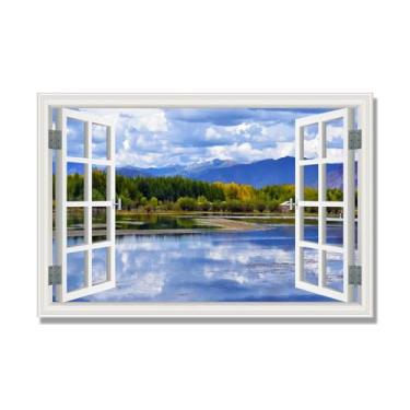 Imagem de PY3H69 Arte de parede em tela de janela aberta, impressão natural em tela. Lindo cenário de montanha 38 cm, decoração de parede de paisagem de janela, decoração de casa moderna. 70 x 105 cm - 27,6 x