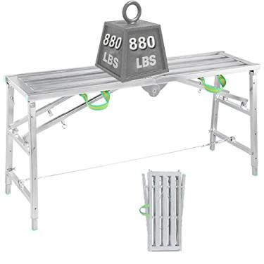 Imagem de Escada de andaime de aço com plataforma ajustável para lavagem de veículos e trabalho faça você mesmo, capacidade de 399 kg, design dobrável portátil, 160 cm de altura