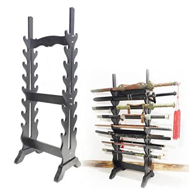 Imagem de Suporte de espada prateleira de exibição de espadas, suporte de exibição de espadas de madeira maciça | suporte grande para pendurar espadas samurais suporte para espadas Katana, prateleiras de
