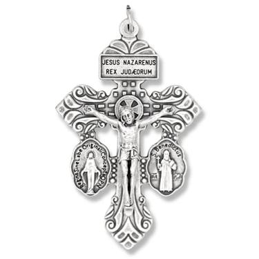Imagem de Gifts Católico, Inc. Crucifixo de indulgência de perdão em 3 vias com medalhas Miraculous & St Benedict de 6,35 cm