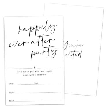 Imagem de Convites de festa Happily Ever After, convites brancos minimalistas para recepção de casamento, festa de noivado, chá de panela, 25 convites de preenchimento com envelopes, decorações de festa -N24