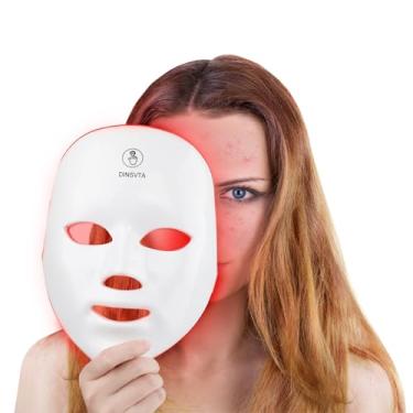 Imagem de DINSVTA Máscara De Terapia Luz Vermelha Para Rosto, 7 Cores Led Vermelho Azul, Sem Fio Recarregável Portátil Cuidados Com A Pele Facial, Máscaras Beleza Casa E Viagem