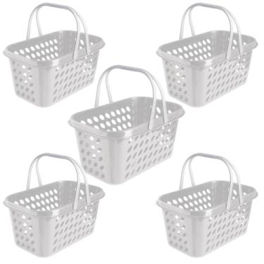 Imagem de Kit 5 Cestas de Compras Supermercado Farmacia Com Alça 3 Litros (Branco)