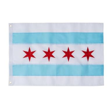 Imagem de Flagolden Bandeira de Chicago bordada, 6 x 7 metros, ao ar livre, dupla face, pequenas bandeiras da cidade de Chicago com 2 ilhós de latão forte, bandeira resistente de Chicago para uso externo