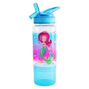 Imagem de Home Tune Garrafa infantil de 510 g para beber água – livre de BPA Tritan, tampa com canudo, fácil de abrir, leve, compartimento para lanches, garrafa de água à prova de vazamento com design bonito para meninas e meninos – Sereia