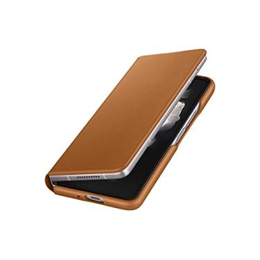 Imagem de SAMSUNG Capa para celular Galaxy Z Fold 3 Camel Flip | couro, capa protetora, com suporte, resistente, à prova de choque, protetor de smartphone, versão dos EUA, EF-FF926LAEGUS