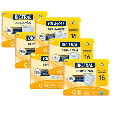 Imagem de Kit 6 Fralda Geriátrica Bigfral Derma Plus Prática G 16 Unidades cada