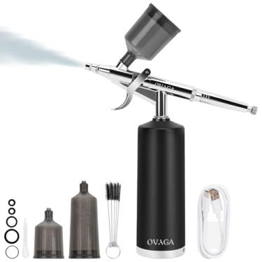 Imagem de Ovaga Kit de aerógrafo 32PSI, compressor de aerógrafo sem fio recarregável, pistola de aerógrafo portátil automotiva, conjunto de escova de ar portátil sem fio para barbeiro, arte em unhas