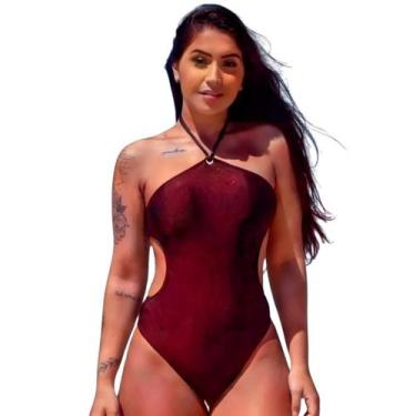 Imagem de Body Maiô Feminino Liso Com Bojo Gringas Model Moda Praia, Vinho, Unic