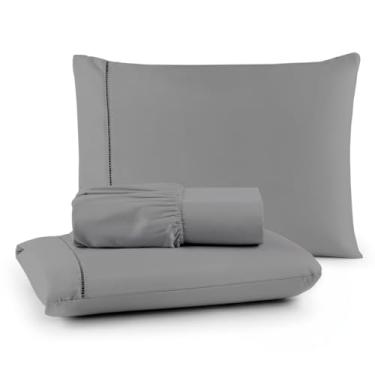 Imagem de Roupa de Cama Lençol Casal 400 Fios Percal 3 Peças Ponto Palito Anti-pilling com Toque Macio Premium