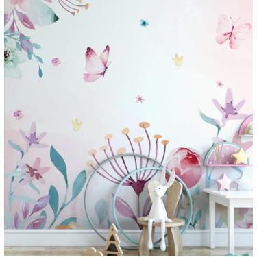 Imagem de Papel de Parede Menina Floral Jardim Rosa Aquarela 6m²