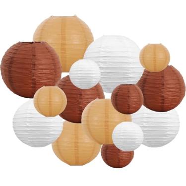 Imagem de Lanternas de papel brancas marrons decorativas chinesas/japonesas penduradas em papel redondas