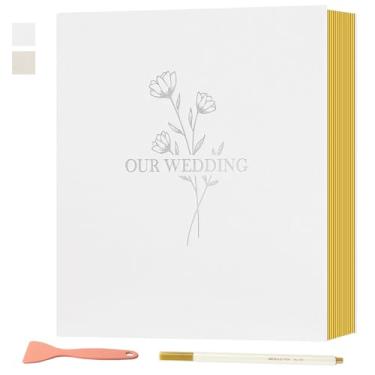 Imagem de Lanpn Álbum de Fotos Autoadesivo para Casamento, Scrapbook, 40 Páginas, Álbuns de Fotos de Linho, Páginas Magnéticas Adesivas, Comporta Fotos A5 de 4X6 5X7 para Casamento (Pequeno, 20 Folhas, Branco)